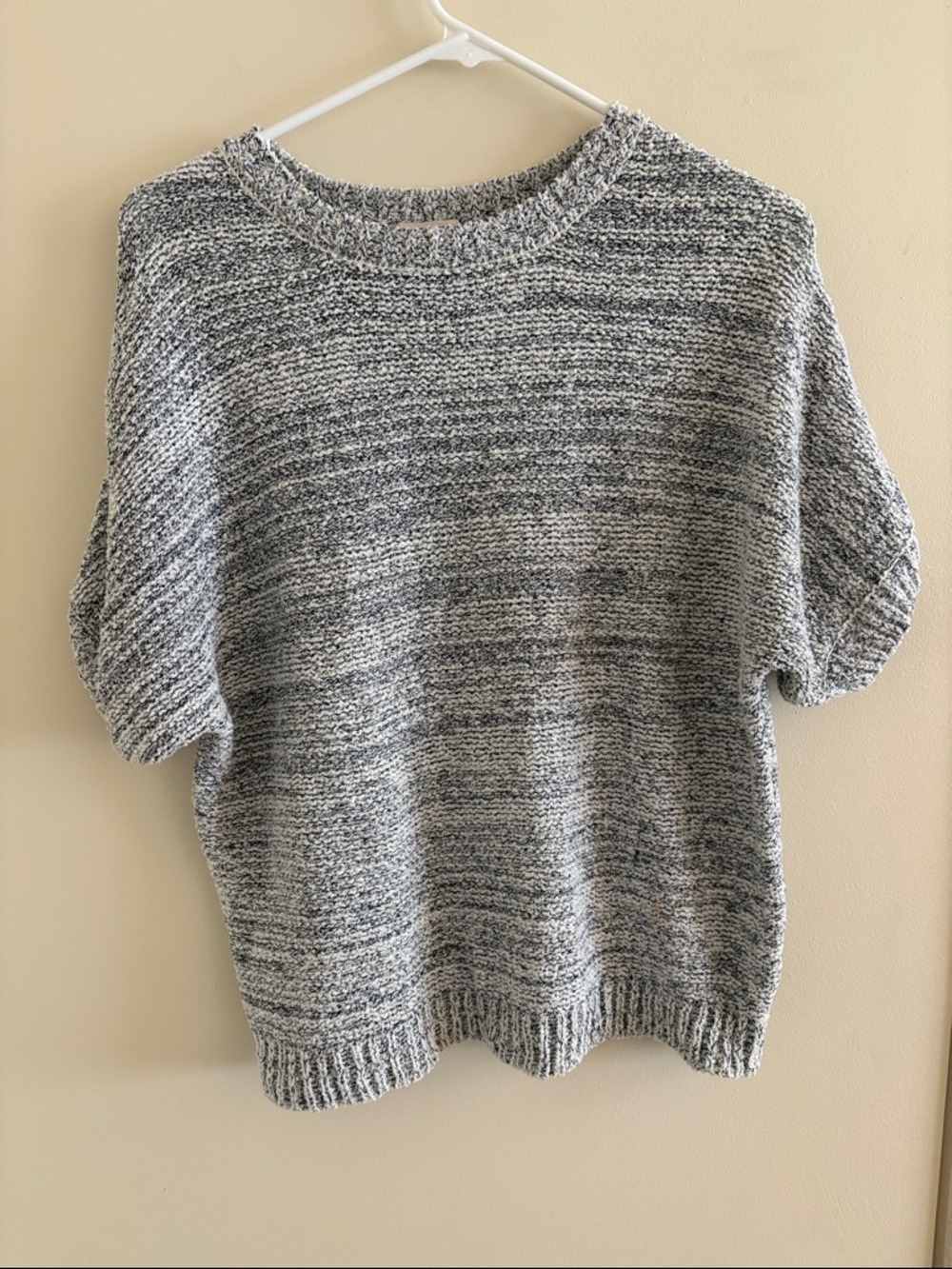 LOFT Marled Crewneck Sweater in Gray and White